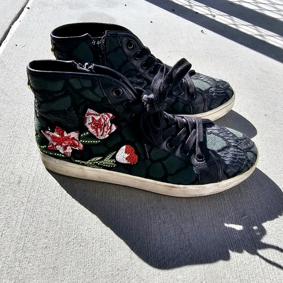 Steve Madden Allie Green Multi Embroidered High-Top Sneakers Size 8 women's - Picture 4 of 10